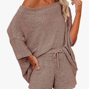 Soft knit two piece cozy outfit in a creamy coffee
